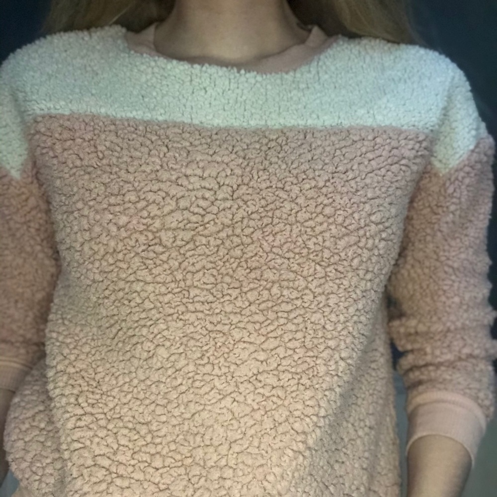 Fuzzy Pink &White Sweater
